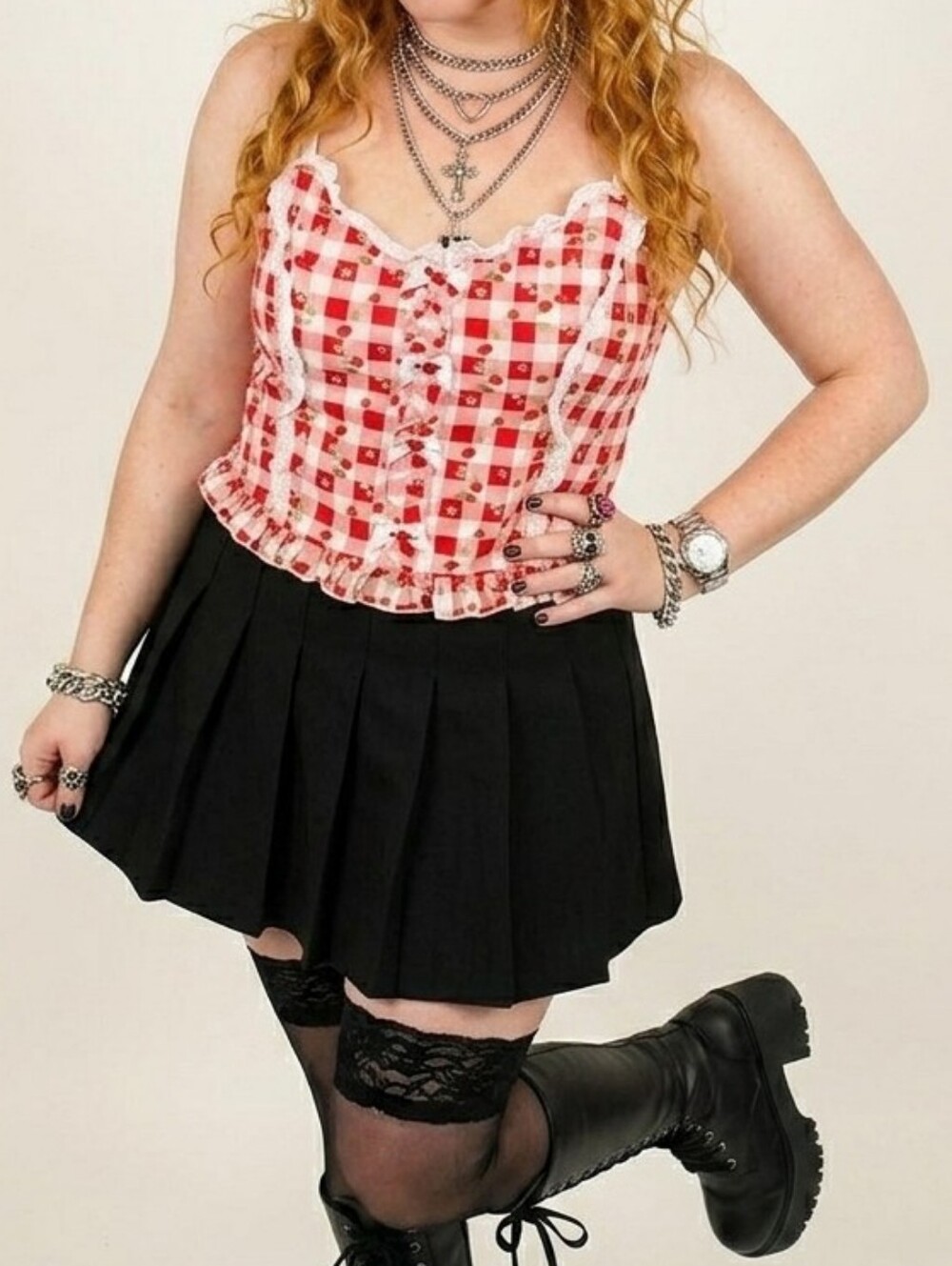 Sweet Society Strawberries Red & Pink Gingham Crop Top, Hot Topic, Size XL